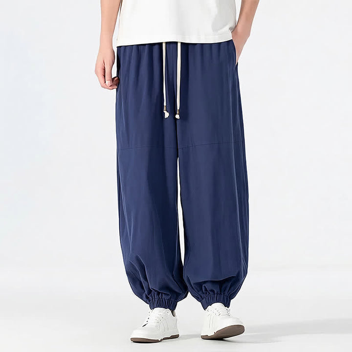 Buddha Stones Lässige, minimalistische Haremshose für Herren aus Baumwoll-Leinen-Mischgewebe mit Kordelzug und Tasche für Frühling und Sommer - Marine - US/UK/AU54, EU64 (9XL) - image 0