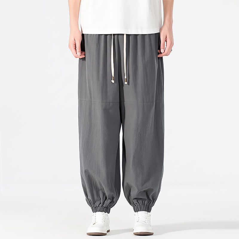 Buddha Stones Lässige, minimalistische Haremshose für Herren aus Baumwoll-Leinen-Mischgewebe mit Kordelzug und Tasche für Frühling und Sommer - DimGray - US/UK/AU54, EU64 (9XL) - image 11