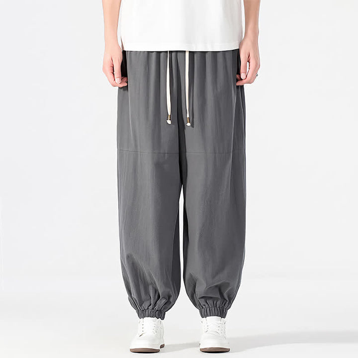 Buddha Stones Lässige, minimalistische Haremshose für Herren aus Baumwoll-Leinen-Mischgewebe mit Kordelzug und Tasche für Frühling und Sommer - DimGray - US/UK/AU54, EU64 (9XL) - image 11