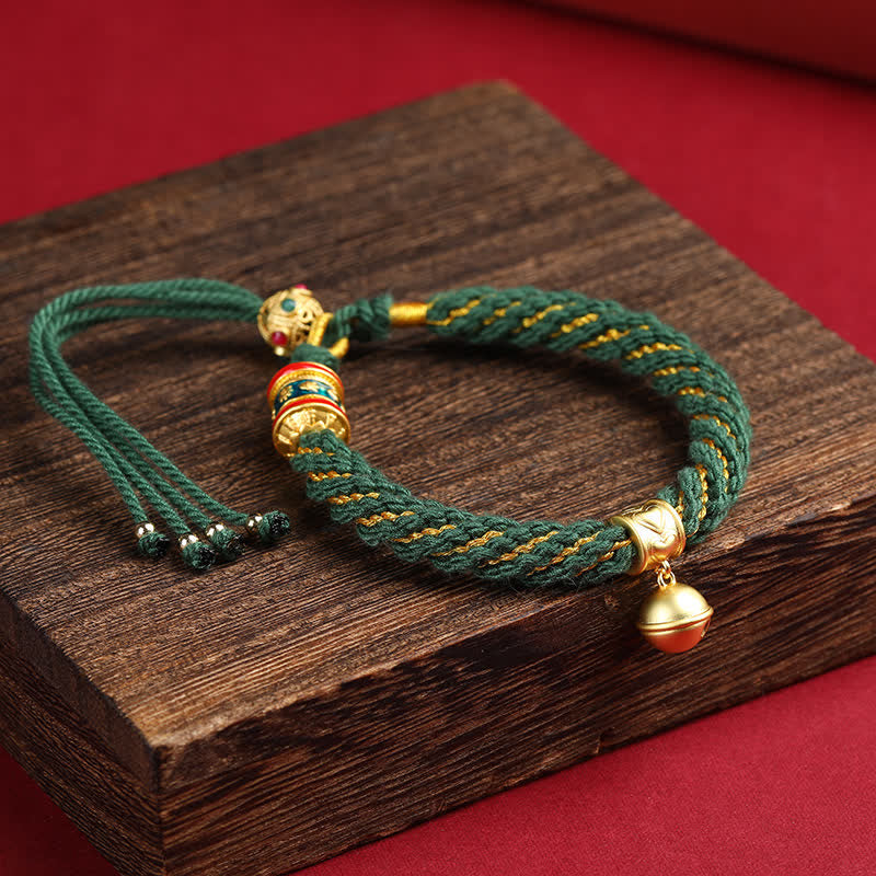 Buddha Stones Handgewebtes tibetisches Om Mani Padme Hum Weisheitsglocken-Charm-Armband aus mehrfarbigem Seil - Grün (Handgelenkumfang: 15–17 cm) - image 13