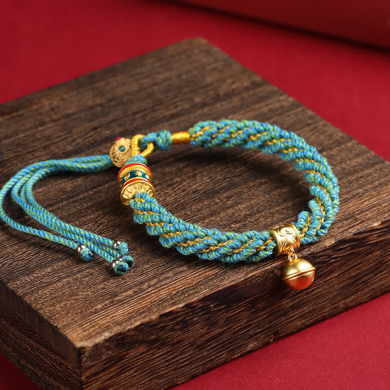 Buddha Stones Handgewebtes tibetisches Om Mani Padme Hum Weisheitsglocken-Charm-Armband aus mehrfarbigem Seil - Blaugrün (Handgelenkumfang: 15–17 cm) - image 14