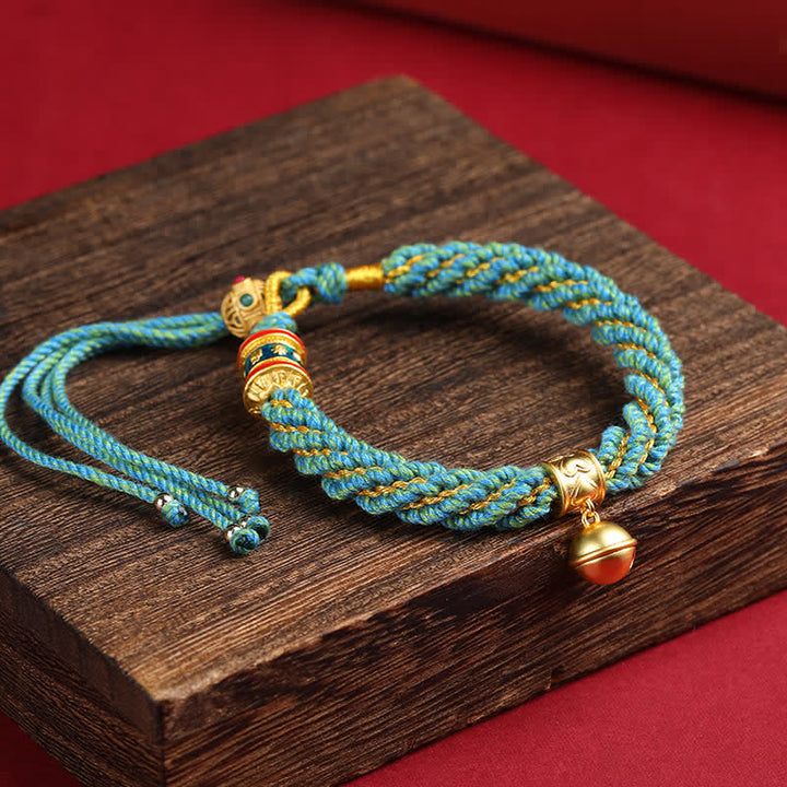 Buddha Stones Handgewebtes tibetisches Om Mani Padme Hum Weisheitsglocken-Charm-Armband aus mehrfarbigem Seil - Blaugrün (Handgelenkumfang: 15–17 cm) - image 14
