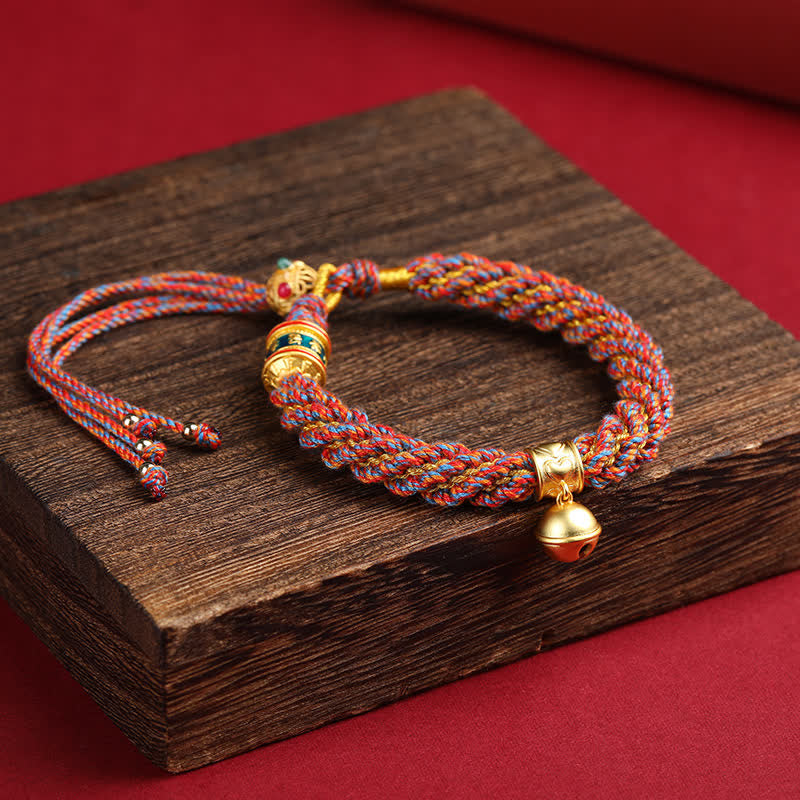 Buddha Stones Handgewebtes tibetisches Om Mani Padme Hum Weisheitsglocken-Charm-Armband aus mehrfarbigem Seil - Rot, mehrfarbig (Handgelenkumfang: 15–17 cm) - image 11