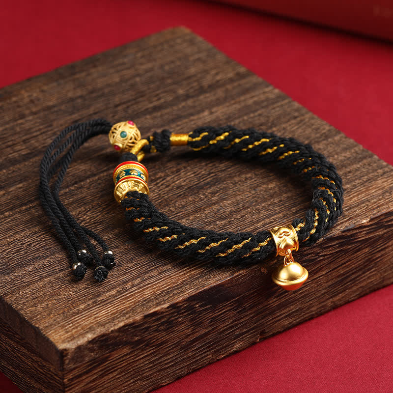 Buddha Stones Handgewebtes tibetisches Om Mani Padme Hum Weisheitsglocken-Charm-Armband aus mehrfarbigem Seil - Schwarz (Handgelenkumfang: 15–17 cm) - image 15