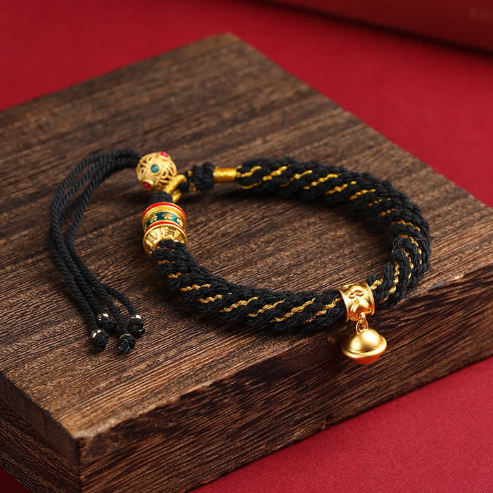 Buddha Stones Handgewebtes tibetisches Om Mani Padme Hum Weisheitsglocken-Charm-Armband aus mehrfarbigem Seil - Schwarz (Handgelenkumfang: 15–17 cm) - image 15