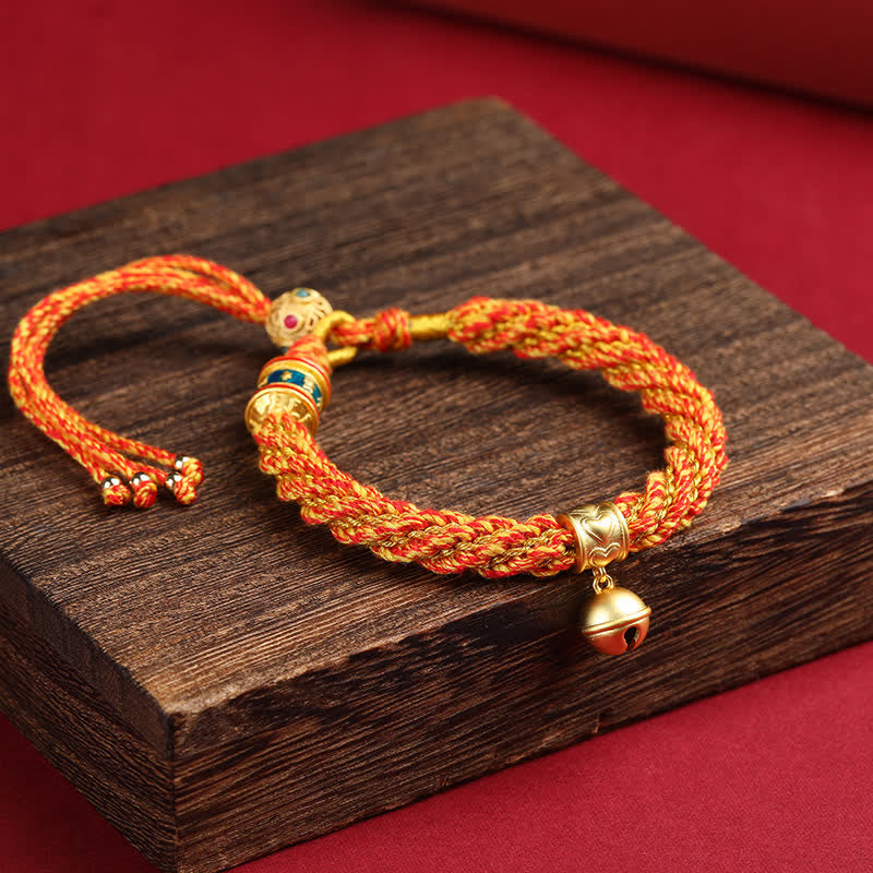 Buddha Stones Handgewebtes tibetisches Om Mani Padme Hum Weisheitsglocken-Charm-Armband aus mehrfarbigem Seil - Gelb (Handgelenkumfang: 15–17 cm) - image 6