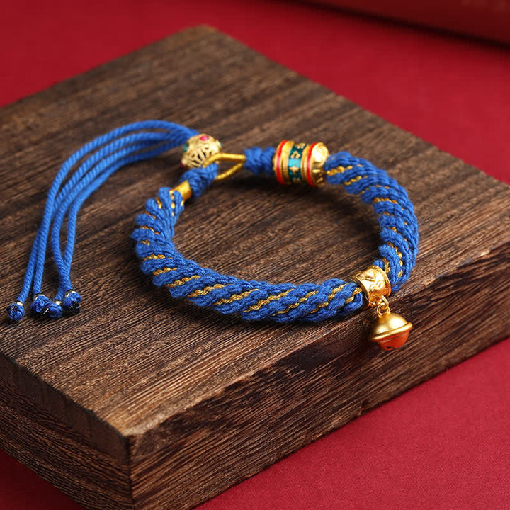 Buddha Stones Handgewebtes tibetisches Om Mani Padme Hum Weisheitsglocken-Charm-Armband aus mehrfarbigem Seil - Saphirblau (Handgelenkumfang: 15–17 cm) - image 16