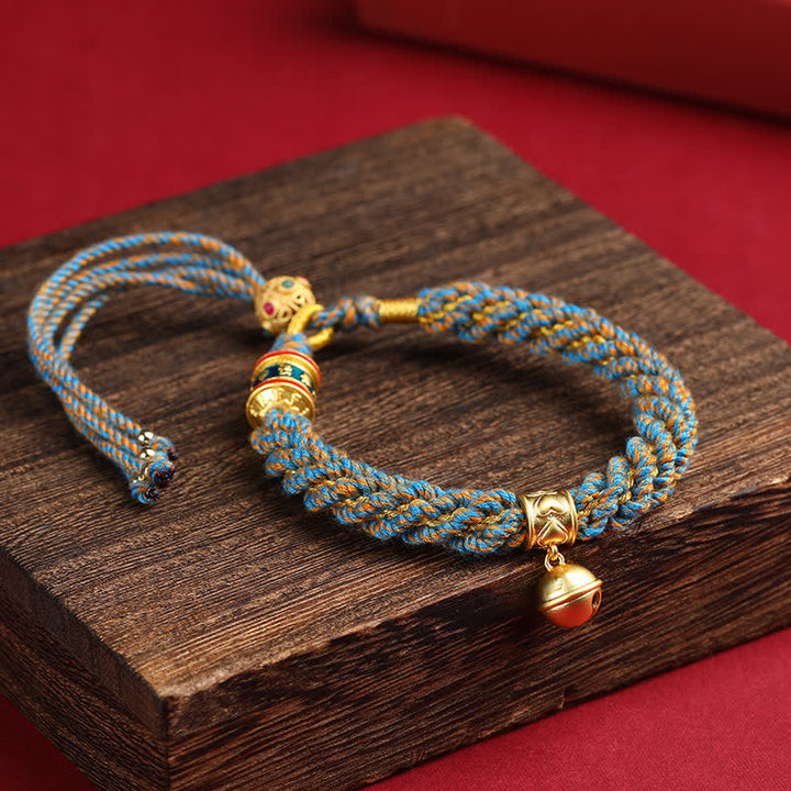 Buddha Stones Handgewebtes tibetisches Om Mani Padme Hum Weisheitsglocken-Charm-Armband aus mehrfarbigem Seil - Khakiblau (Handgelenkumfang: 15–17 cm) - image 8
