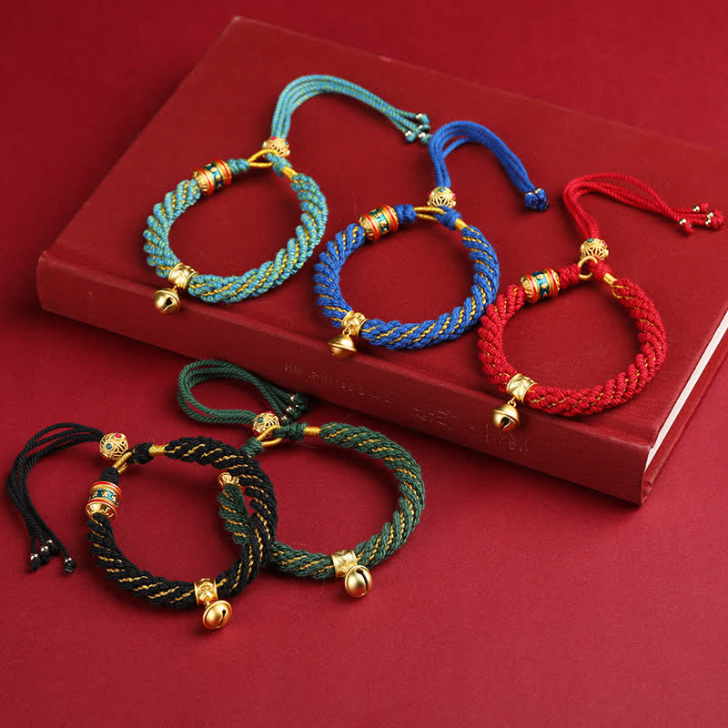 Buddha Stones Handgewebtes tibetisches Om Mani Padme Hum Weisheitsglocken-Charm-Armband aus mehrfarbigem Seil - image 1