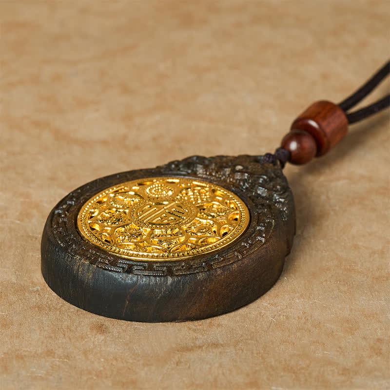 Buddha Stones Halskette mit handgeschnitztem Anhänger aus Sappanholz, Motiv eines Glücksbiestes und Fu-Zeichens - image 3