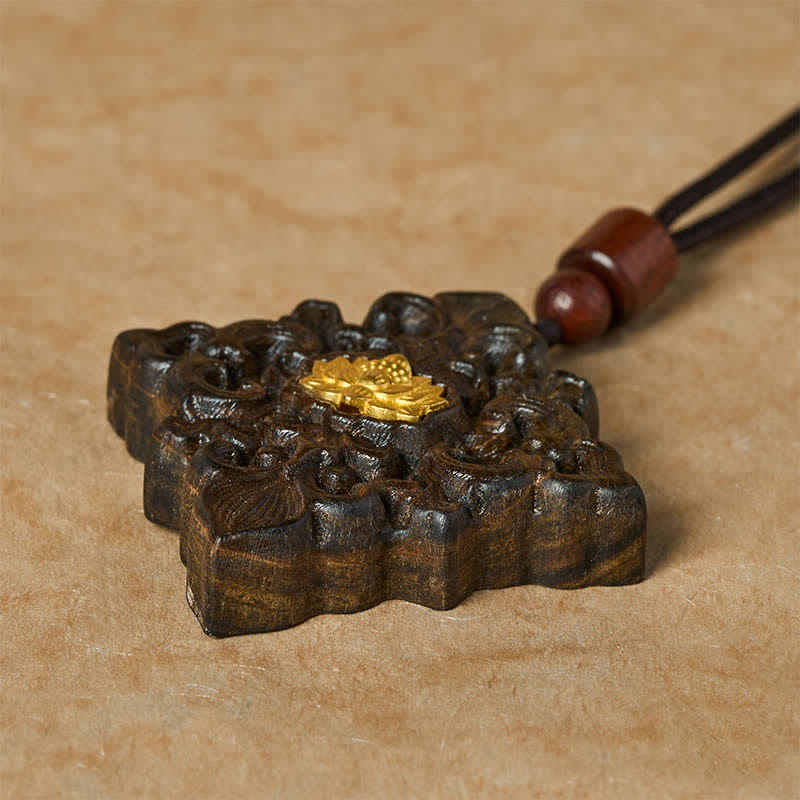 Buddha Stones Halskette mit Lotus-Anhänger aus Sappanholz, quadratische Form, Symbol der Erleuchtung - image 3