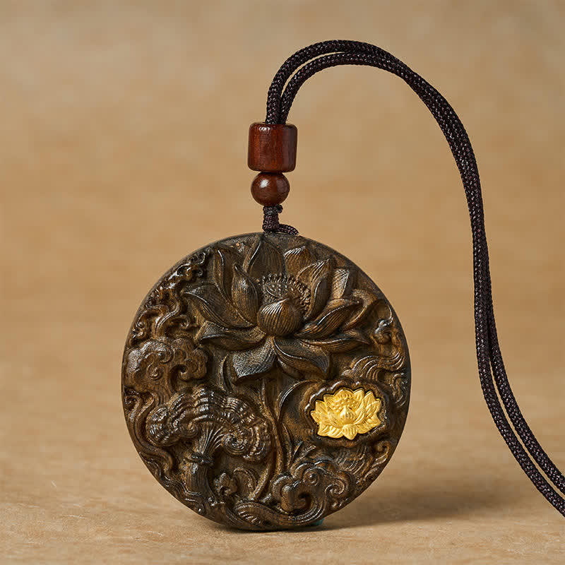 Buddha Stones Lotus-Halskette aus geschnitztem Sappanholz – Symbol der Erleuchtung - Doppellotus - image 0