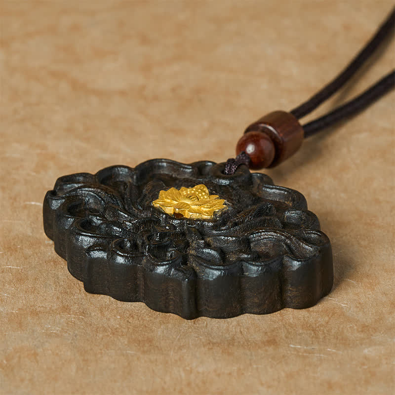 Buddha Stones Halskette mit Lotus-Motiv aus Sappanholz, Relief-Schnitzerei, Anhänger mit Motiv der Aufklärung - image 3