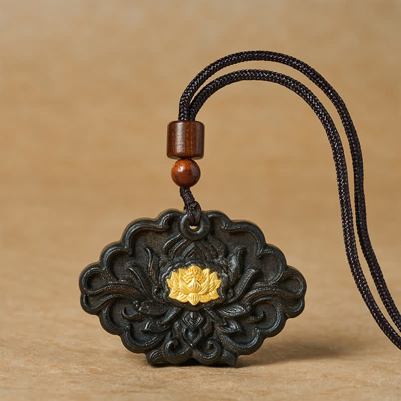 Buddha Stones Halskette mit Lotus-Motiv aus Sappanholz, Relief-Schnitzerei, Anhänger mit Motiv der Aufklärung - Lotus - image 0