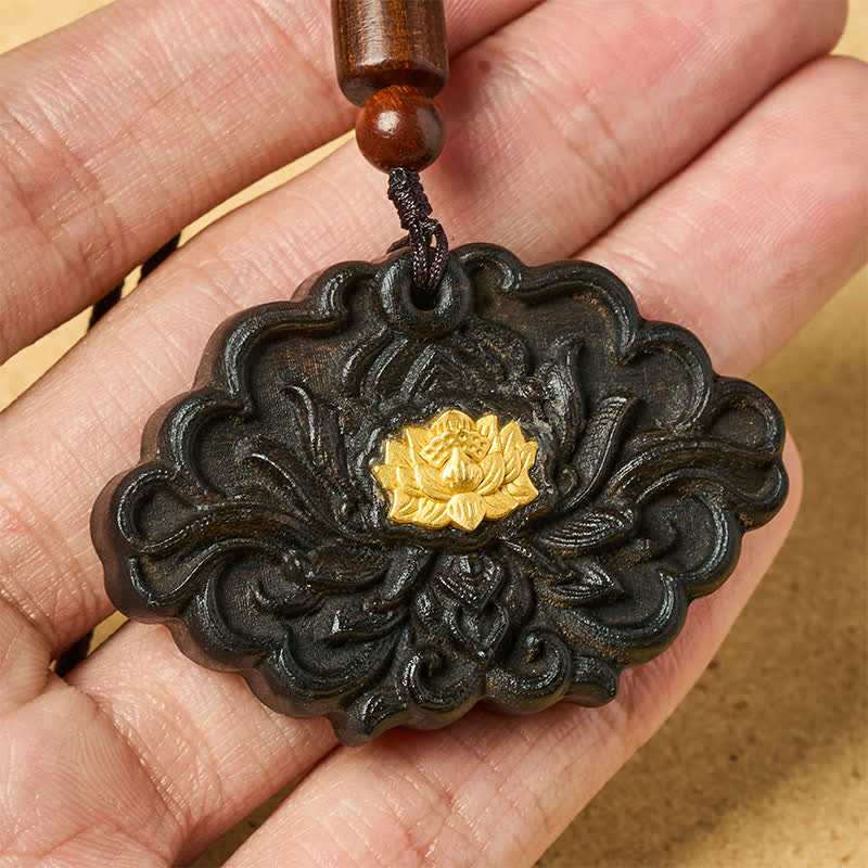Buddha Stones Halskette mit Lotus-Motiv aus Sappanholz, Relief-Schnitzerei, Anhänger mit Motiv der Aufklärung - image 4