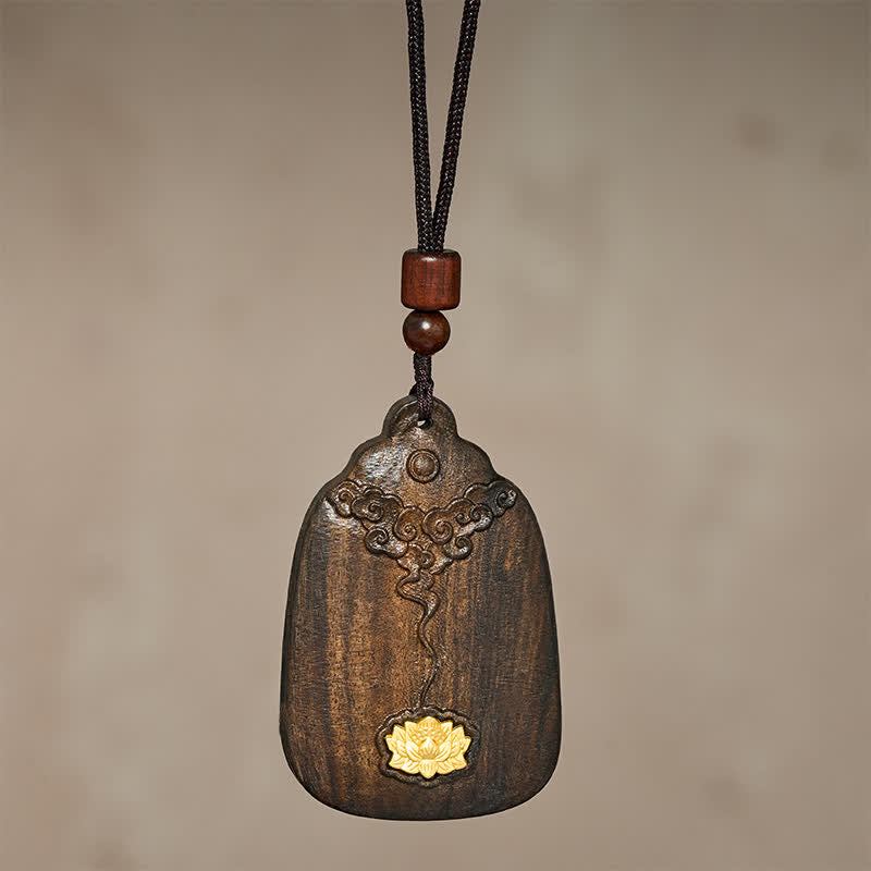 Buddha Stones Halskette aus Sappanholz mit Lotus-Anhänger „Glückverheißende Wolken – Lotus“ (Symbol für Neubeginn) - image 2
