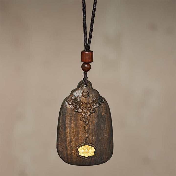 Buddha Stones Halskette aus Sappanholz mit Lotus-Anhänger „Glückverheißende Wolken – Lotus“ (Symbol für Neubeginn) - image 2