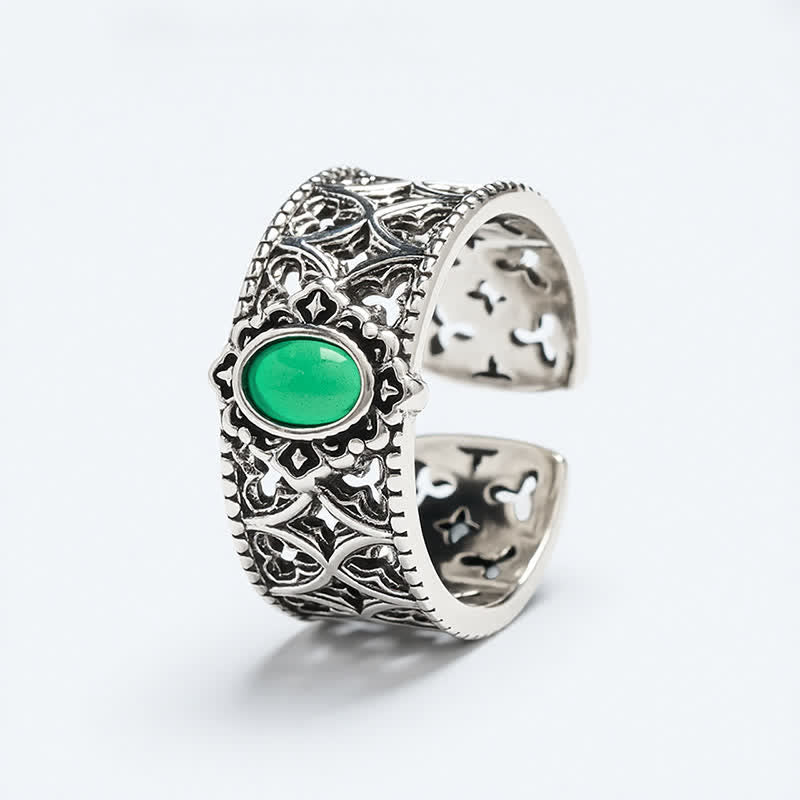 Buddha Stones Vintage-Ring mit grüner Achatwaage und Gravur - image 5