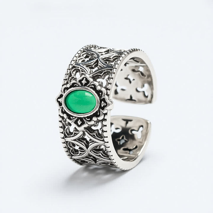 Buddha Stones Vintage-Ring mit grüner Achatwaage und Gravur - image 5