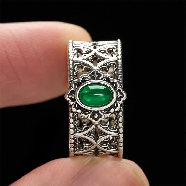 Buddha Stones Vintage-Ring mit grüner Achatwaage und Gravur - image 3