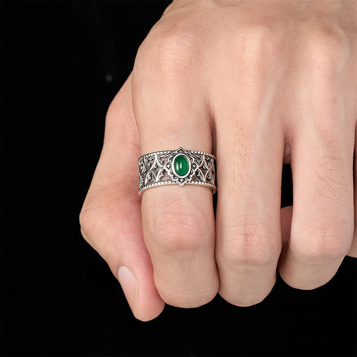 Buddha Stones Vintage-Ring mit grüner Achatwaage und Gravur - image 4