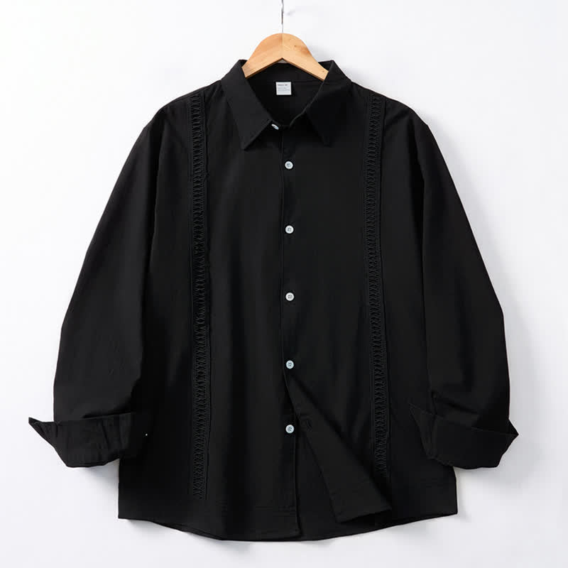Buddha Stones Minimalistisches, klassisches Langarmhemd für Herren mit Knopfleiste – ideal für Frühling und Herbst - Schwarz - US/UK/AU42, EU52 (3XL) - image 17