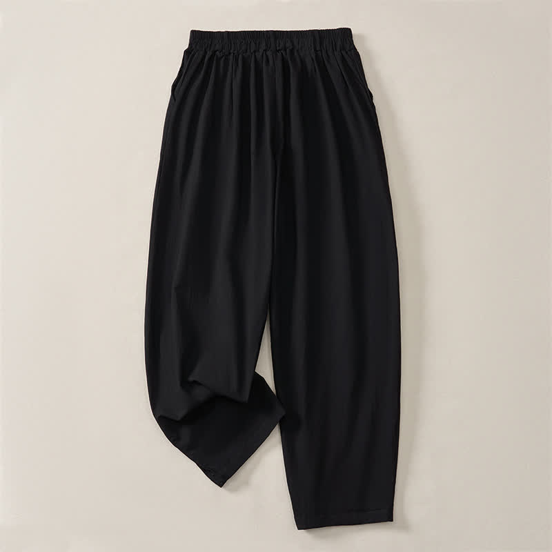 Buddha Stones Lässige, einfarbige Knöchelhose für Damen, gerades Bein, mit Taschen, ideal für Frühling und Sommer - Schwarz - US14, UK/AU18, EU46 (2XL) - image 10