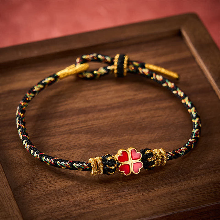 Buddha Stones Handgewebtes Armband aus Seil in Herzform mit rotem vierblättrigem Kleeblatt und Heilwirkung - image 1