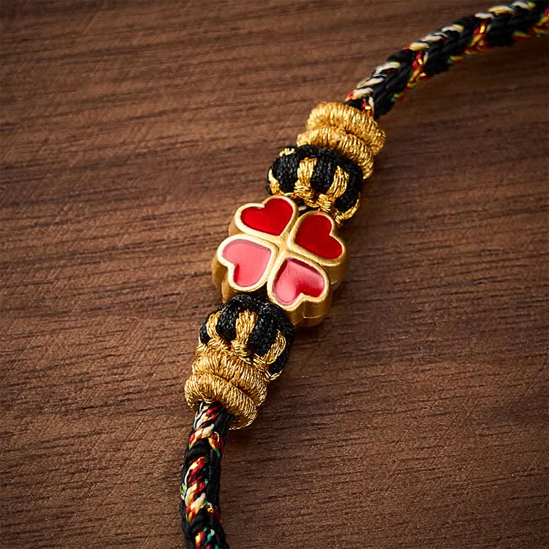 Buddha Stones Handgewebtes Armband aus Seil in Herzform mit rotem vierblättrigem Kleeblatt und Heilwirkung - image 4