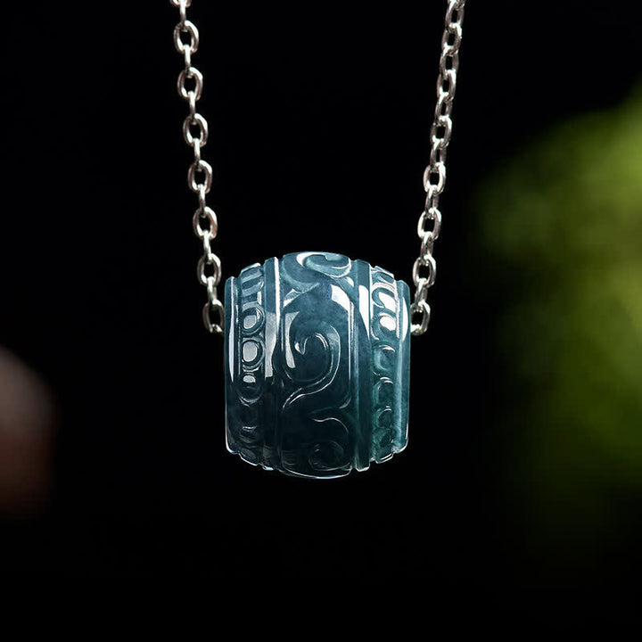 Buddha Stones Jade-Gravur-Harmoniefass-Anhänger, Titanstahlkette - Natürlicher Jade (Farbe kann variieren) - Titanstahlkette - image 0
