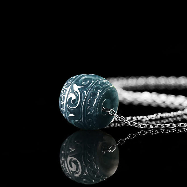 Buddha Stones Jade-Gravur-Harmoniefass-Anhänger, Titanstahlkette - image 3
