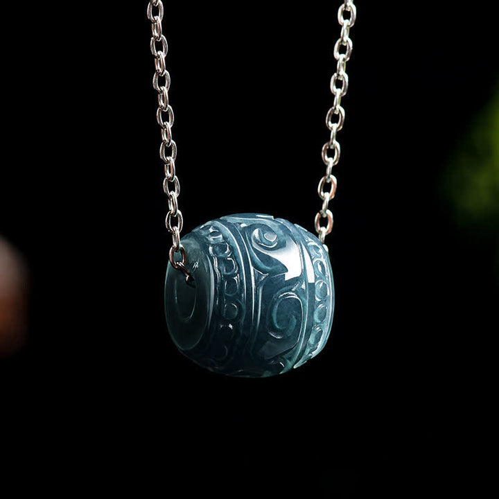 Buddha Stones Jade-Gravur-Harmoniefass-Anhänger, Titanstahlkette - image 2