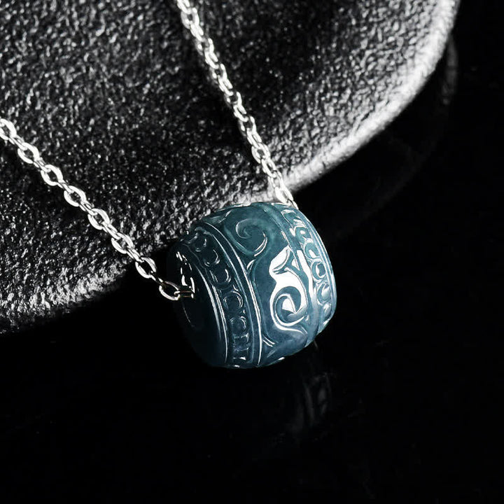 Buddha Stones Jade-Gravur-Harmoniefass-Anhänger, Titanstahlkette - image 1