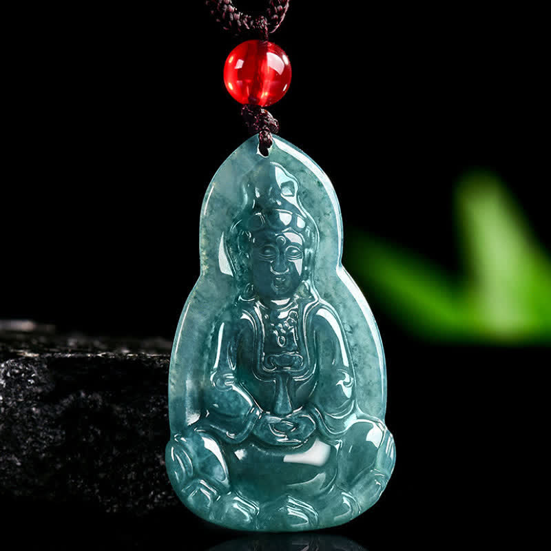Buddha Stones Jade-Avalokitesvara-Anhänger mit geschnitztem Symbol für Glück und Mitgefühl - image 3