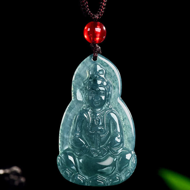 Buddha Stones Jade-Avalokitesvara-Anhänger mit geschnitztem Symbol für Glück und Mitgefühl - image 10