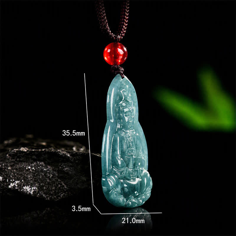 Buddha Stones Jade-Avalokitesvara-Anhänger mit geschnitztem Symbol für Glück und Mitgefühl - image 8