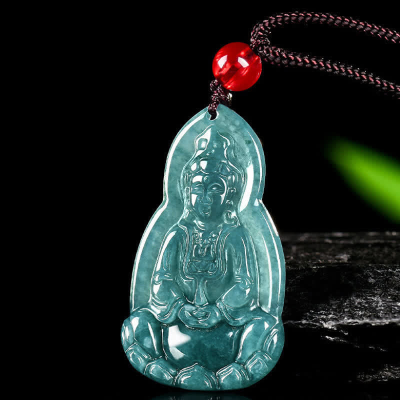 Buddha Stones Jade-Avalokitesvara-Anhänger mit geschnitztem Symbol für Glück und Mitgefühl - image 4