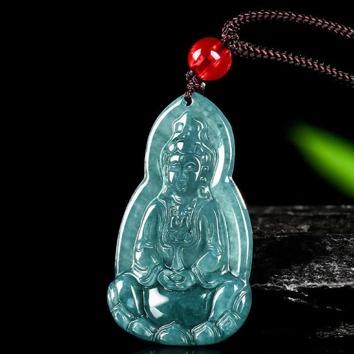 Buddha Stones Jade-Avalokitesvara-Anhänger mit geschnitztem Symbol für Glück und Mitgefühl - image 4