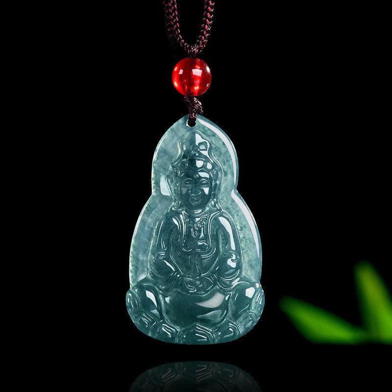 Buddha Stones Jade-Avalokitesvara-Anhänger mit geschnitztem Symbol für Glück und Mitgefühl - Natürlicher Jade (Farbe kann variieren) - 21 × 35,5 × 3,5 mm - image 0