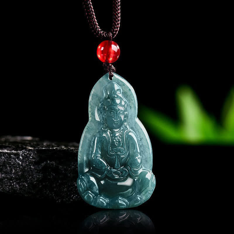 Buddha Stones Jade-Avalokitesvara-Anhänger mit geschnitztem Symbol für Glück und Mitgefühl - image 1