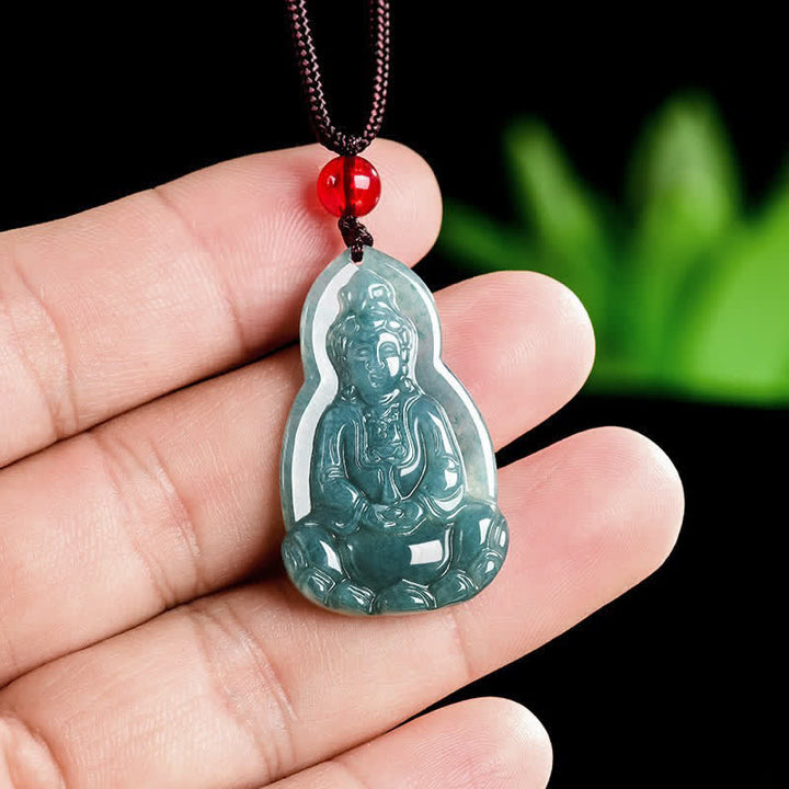 Buddha Stones Jade-Avalokitesvara-Anhänger mit geschnitztem Symbol für Glück und Mitgefühl - image 7