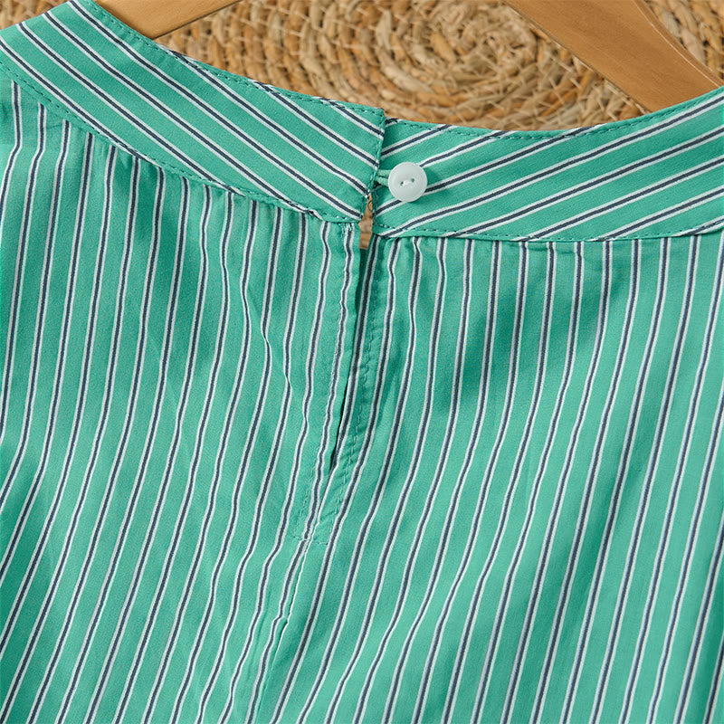 Buddha Stones Lässiges, minimalistisches Damen-Langarmshirt mit grünen Streifen und Rundhalsausschnitt für den Frühling - image 5