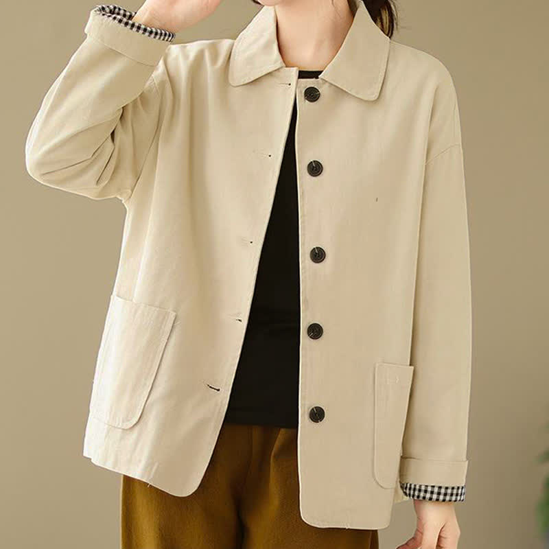 Buddha Stones Lässige, minimalistische Damenjacke mit Knopfleiste und Taschen für Frühling und Herbst - image 21