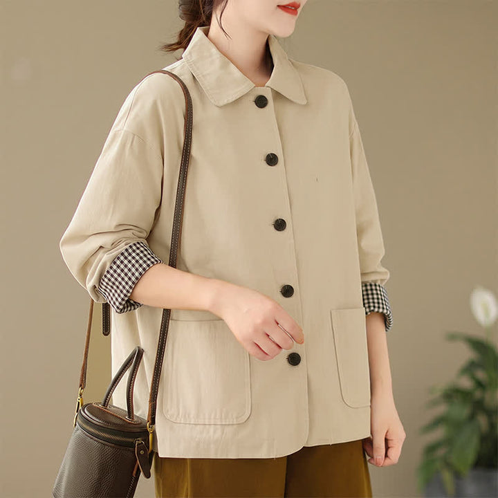 Buddha Stones Lässige, minimalistische Damenjacke mit Knopfleiste und Taschen für Frühling und Herbst - image 24
