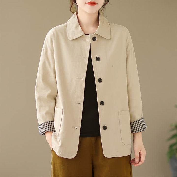 Buddha Stones Lässige, minimalistische Damenjacke mit Knopfleiste und Taschen für Frühling und Herbst - image 20
