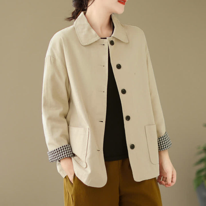 Buddha Stones Lässige, minimalistische Damenjacke mit Knopfleiste und Taschen für Frühling und Herbst - image 23