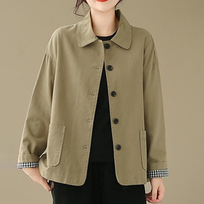 Buddha Stones Lässige, minimalistische Damenjacke mit Knopfleiste und Taschen für Frühling und Herbst - image 5