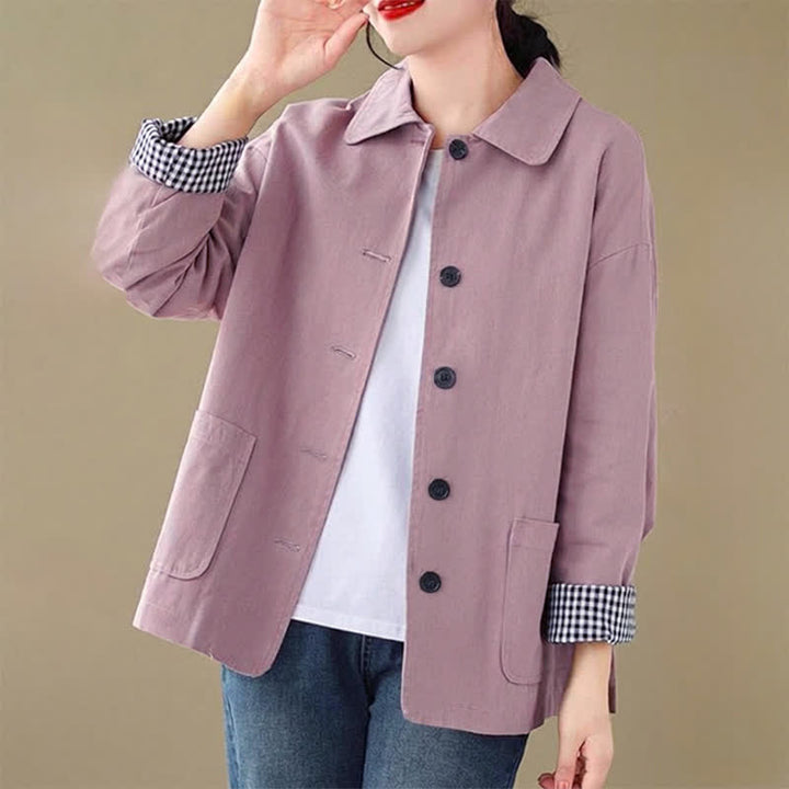 Buddha Stones Lässige, minimalistische Damenjacke mit Knopfleiste und Taschen für Frühling und Herbst - Blassviolettrot - US8-10, UK/AU12-14, EU40-42 (2XL) - image 15
