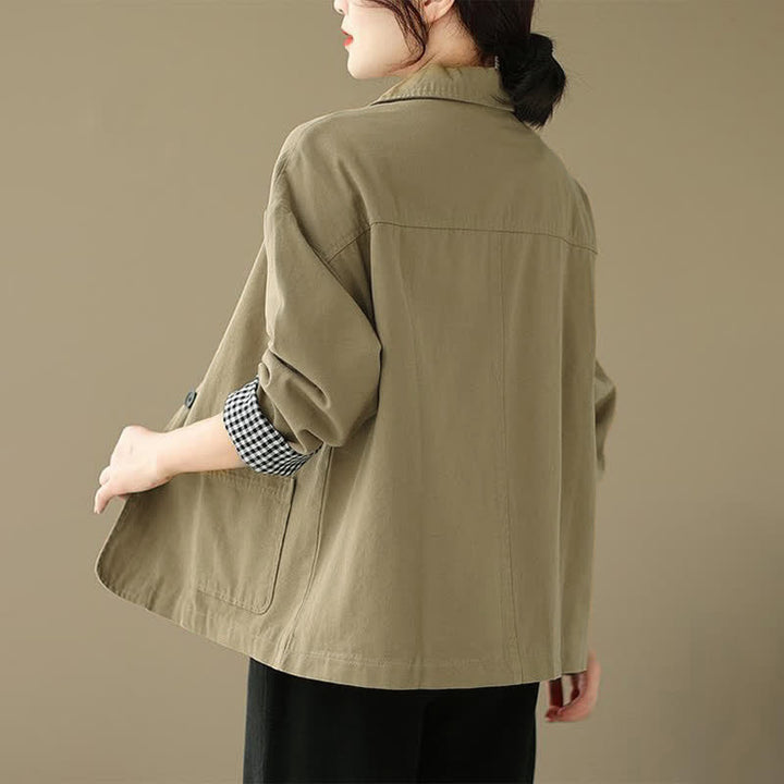 Buddha Stones Lässige, minimalistische Damenjacke mit Knopfleiste und Taschen für Frühling und Herbst - image 3