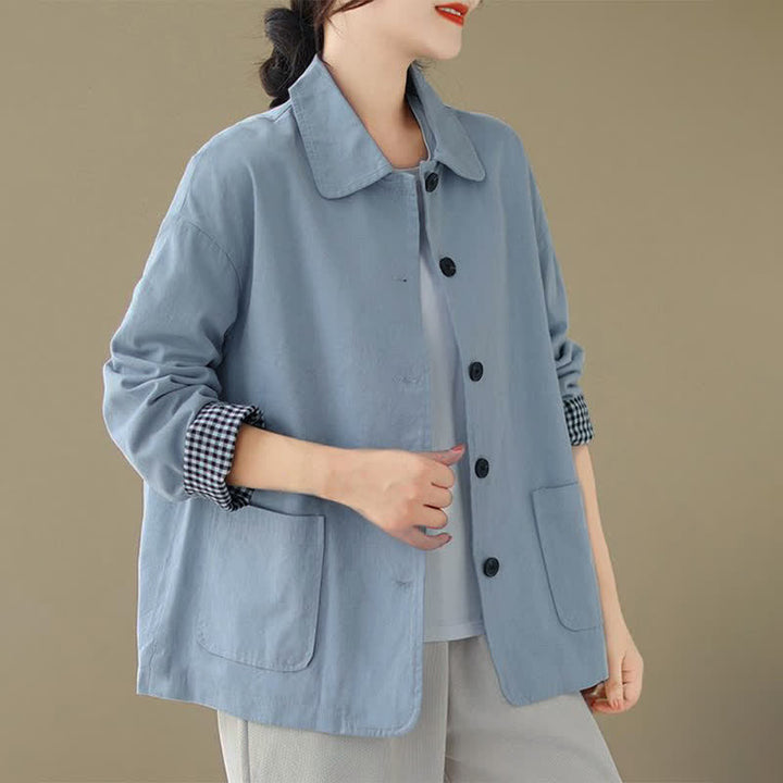 Buddha Stones Lässige, minimalistische Damenjacke mit Knopfleiste und Taschen für Frühling und Herbst - image 11